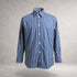 Blue striped Aries long sleeve shirt in cotton poplin, front view, made in England
