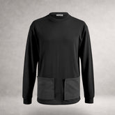 Black Atlas long sleeve jersey top with front patch pockets and extended back hem made in England
