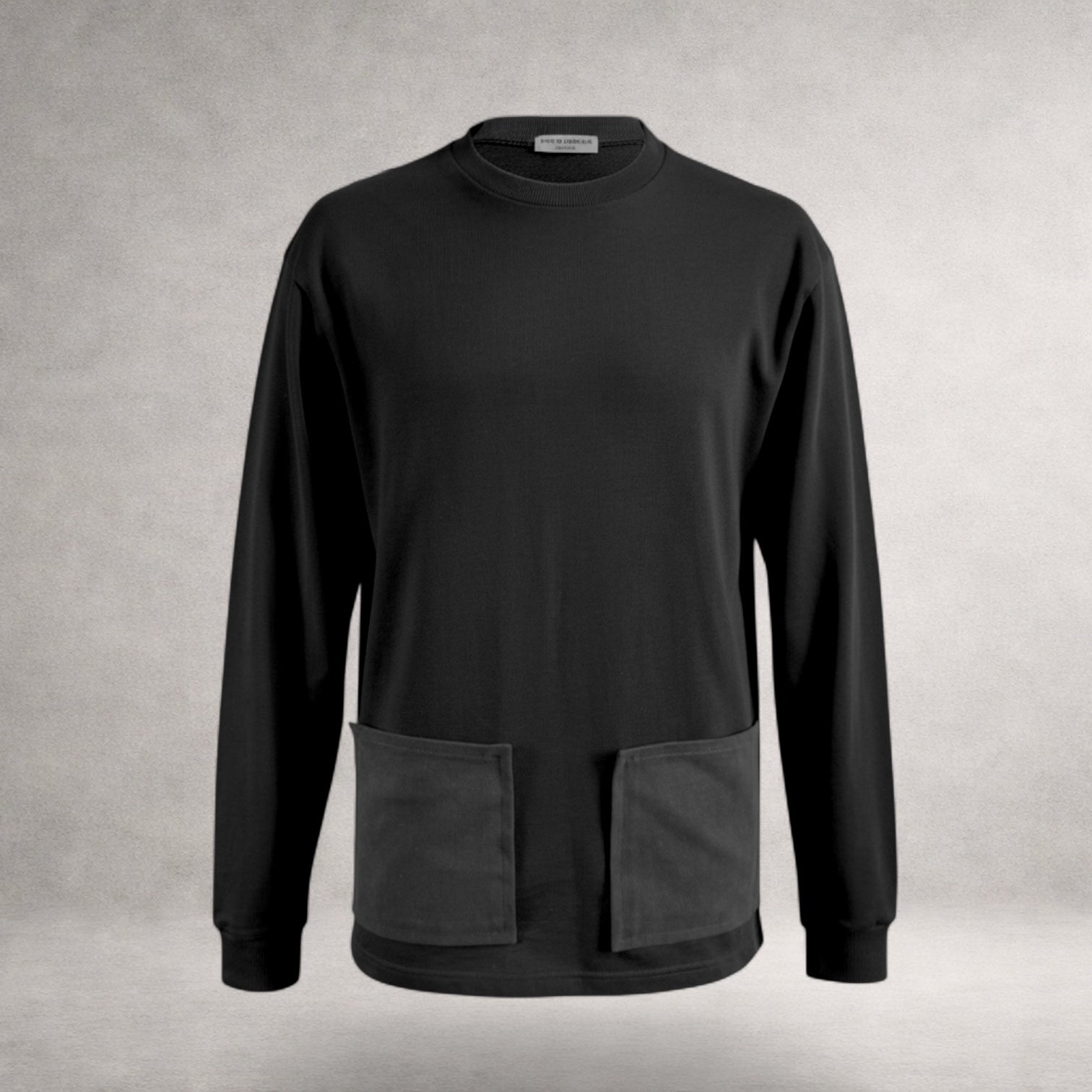 Black Atlas long sleeve jersey top with front patch pockets and extended back hem made in England
