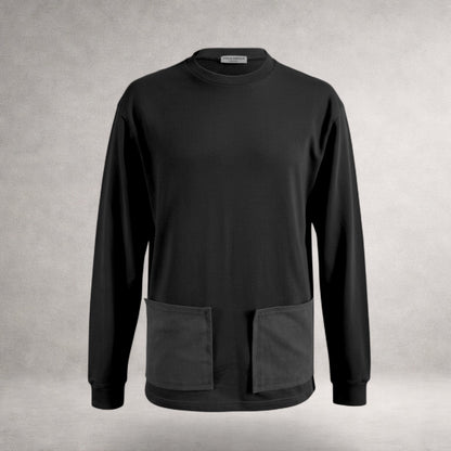 Black Atlas long sleeve jersey top with front patch pockets and extended back hem made in England
