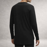 Black Atlas long sleeve top in jersey cotton, back view, made in England
