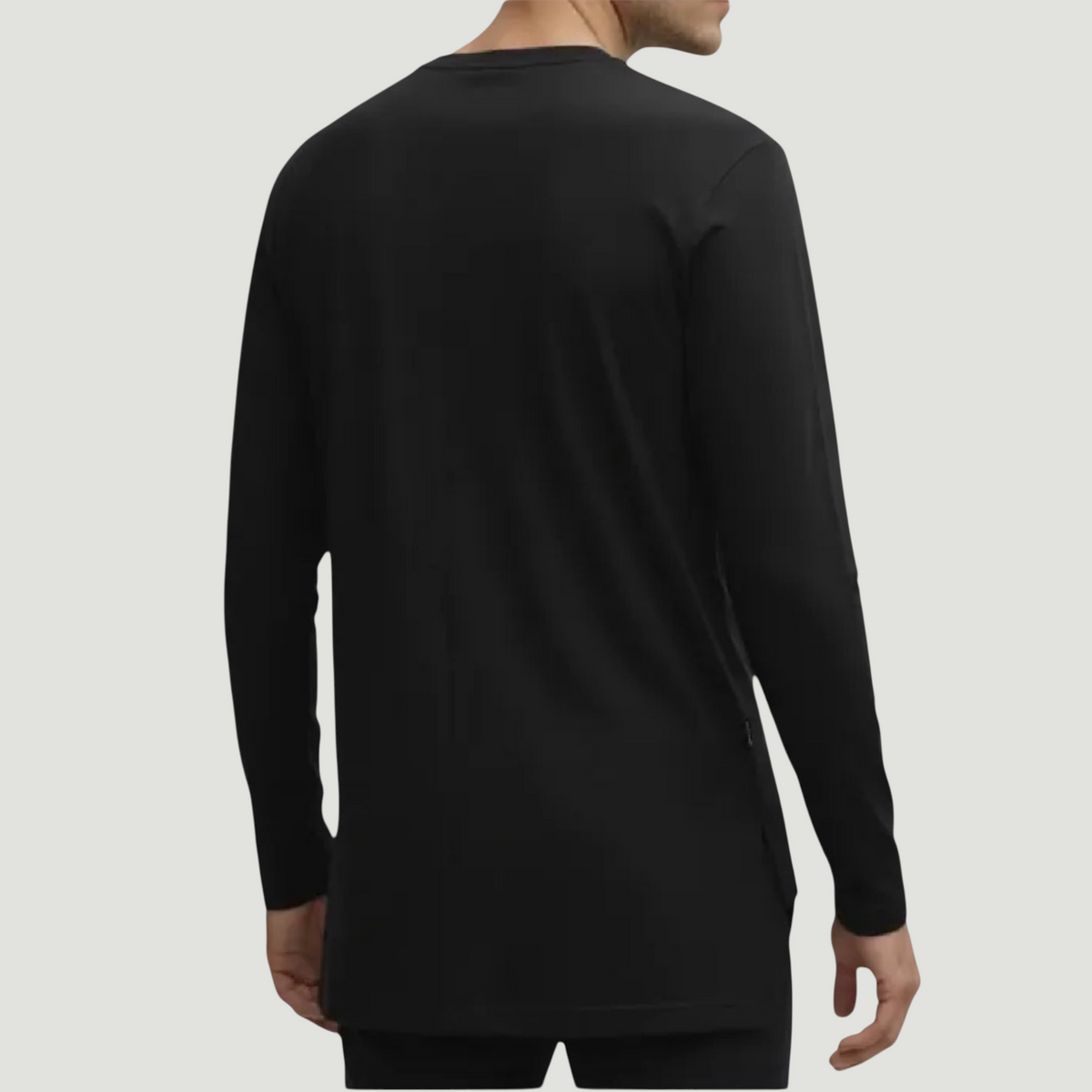 Black Atlas long sleeve top in jersey cotton, back view, made in England
