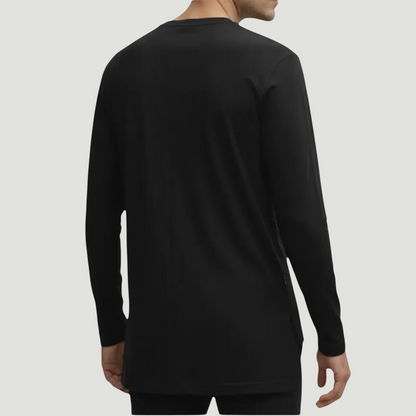 Black Atlas long sleeve top in jersey cotton, back view, made in England