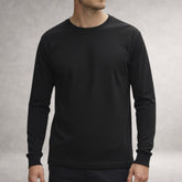 Black Atlas long sleeve top in jersey cotton, front view, made in England
